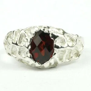 925 Sterling Silver Men's Nugget Ring, Mozambique Garnet, SR168 - Picture 1 of 5