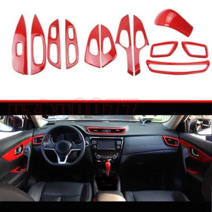 Kit de molduras decorativas de tablero reposabrazos interiores de fibra de carbono rojo para Nissan Rogue 2014-2020 - Imagen 1 de 9