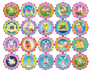 35 Easter Egg Party Bag Bunny Rabbits Stickers Sweet cone Labels