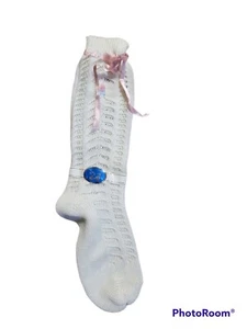 GP Kids Socks Girls Knee Hi US 6 Italy Hosiery White Knit Flower Pink Ties Vtg - Picture 1 of 7