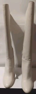 Nuevo NINE WEST Sancha Vestido Botas Altas Ancho Becerro Marfil Cuero Tacón Alto 7.5 Foto 1 de 4