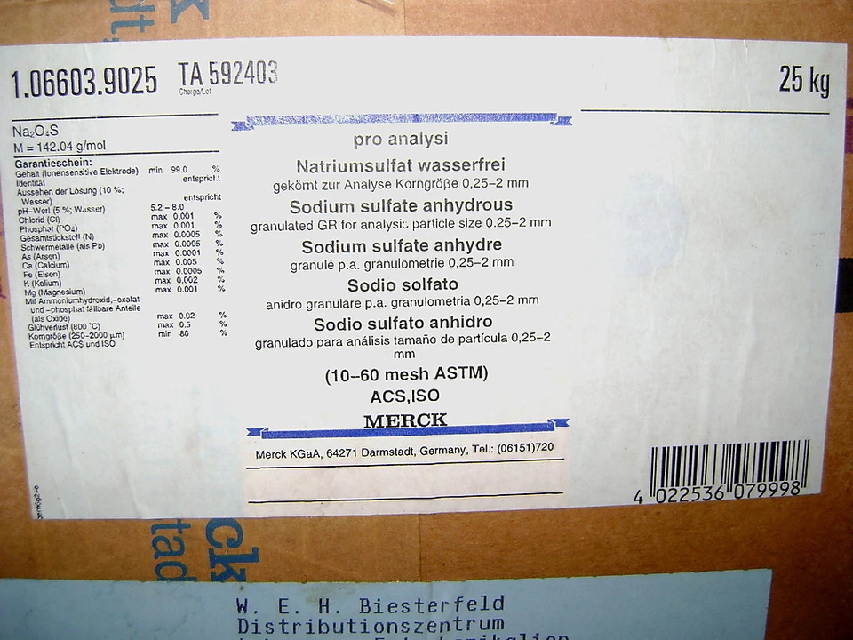 MARKENLOS Natriumsulfat wasserfrei zur Analyse ACS v. Merck 1kg