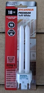 SYLVANIA 18-Watt (75W) Double Tube G24q-2.    4-Pin Base Soft White Bulb - Picture 1 of 2