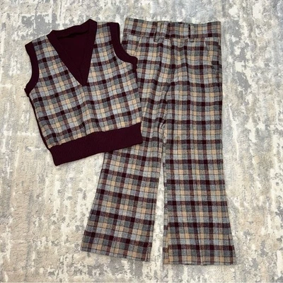 De Colección Jack Tar Lana Acrílico Mezcla Pantalones a Cuadros Suéter Chaleco Conjunto Talla 5 Años 70 Foto 1 de 4