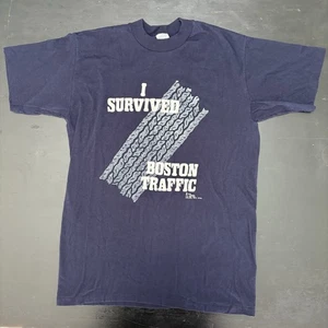 Vintage 1980 I Survived Boston Traffic single stitch T-shirt LARGE Made USA Navy - Picture 1 of 5