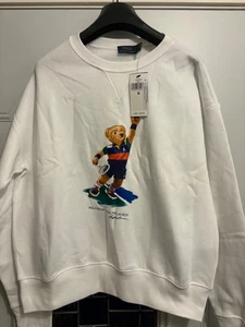 NWT Polo Ralph Lauren White US OPEN TENNIS BEAR Women Crewneck fleece med .NWT - Picture 1 of 10