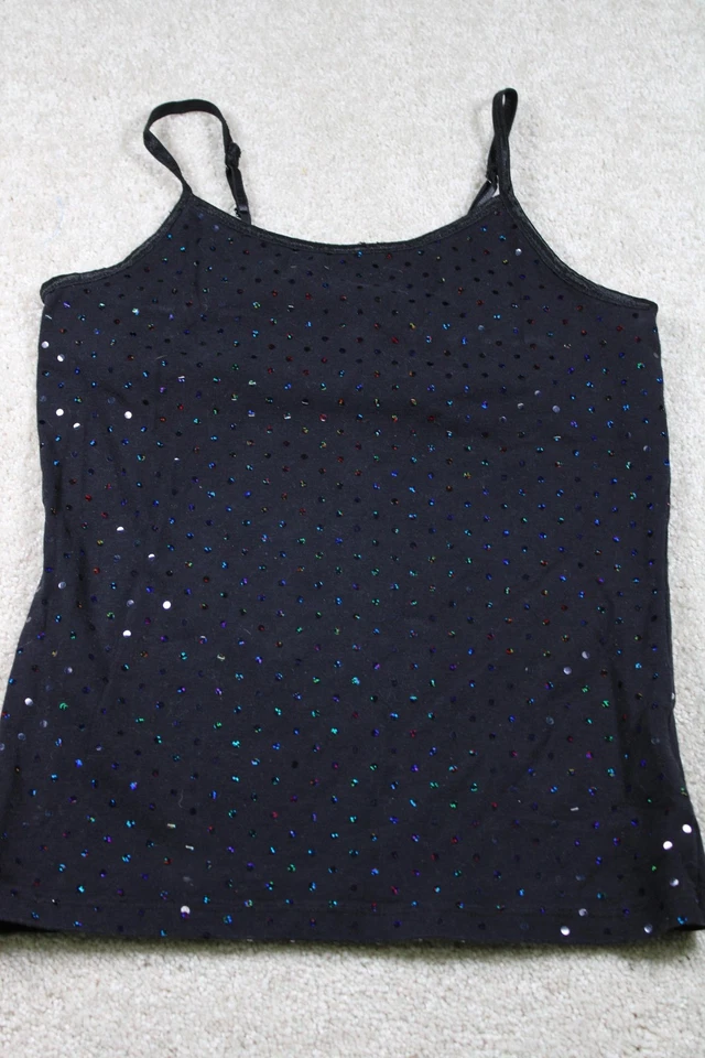 So Tank Top Womens 12 Black Sequin Camisole Adjustable Strap Party Shirt - Image 1 of 4