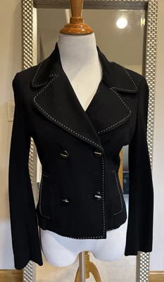 Blazer St John Negro Contraste Punto Roto con Botones Logotipo EE. UU. Talla 2 $1450 Foto 1 de 4