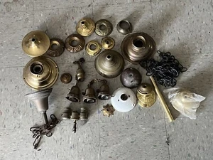Lot of Antique Brass Canopy Light Fixtures & Parts Lighting Salvage Pendants - Picture 1 of 7