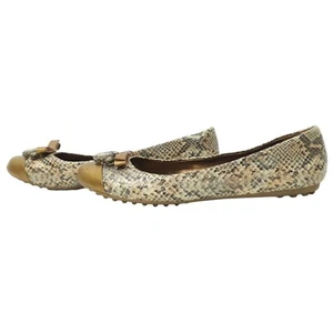 Libby Edelman Snakeskin Print Flats Women 8.5 M Golden Bronze Bow Toe Rhinestone - Picture 1 of 16