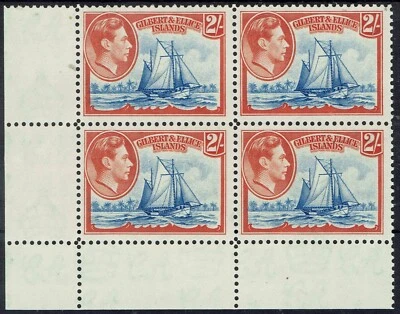 GILBERT AND ELLICE ISLANDS 1939 年 KGVI 船 2/- 全新 * * 块 — 第 1/2 张图片
