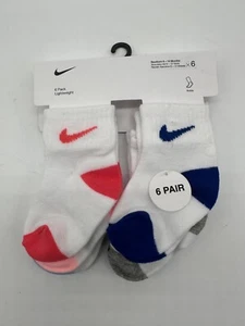 NEW 6 PAIR PACK NIKE NEWBORN LIGHT WEIGHT ANKLE SOCKS 6-12 MONTH WHITE MULTI - Picture 1 of 4