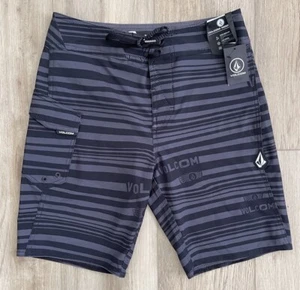 NWT Volcom Boy's Mod Tech Board Shorts, Black / Gray Logo Print, Size 14 / 27 - Picture 1 of 8