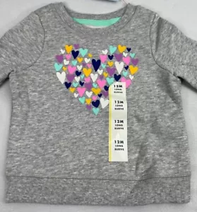 Toddler Girls Cat & Jack Grey Heart Crew Fleece Sweatshirt (Sizes: 12M, 18M, 5T) - Picture 1 of 7