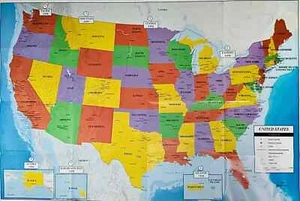 Mappa da parete Stati Uniti 39,4"" x 27,5"" State Capitals Cities Stato albero didattico - Foto 1 di 10