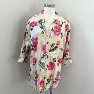 NEW Liz & Me Womens Plus 3X Crinkled Floral Button Up Shirt Blouse 3/4 Sleeve - Picture 1 of 10