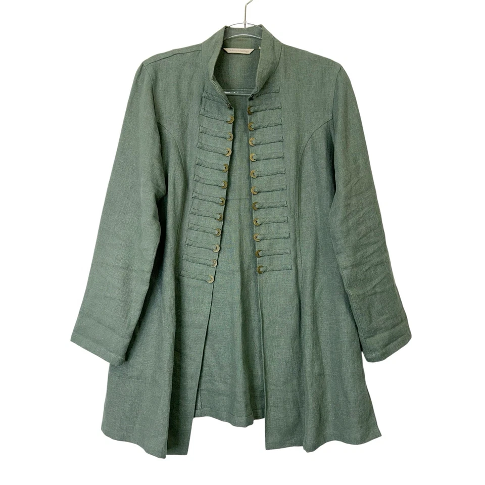 Soft Surroundings Green Military Jacket Womens Size Small Open Front Longline - Image 1 of 4