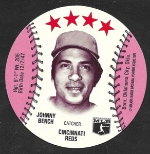 1977 CHILLY WILLEE MSA DISCS  Johnny Bench  CINCINNATI REDS  MINT  A - Picture 1 of 2