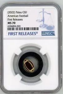 2022 CIT Palau American Football Shaped 0.5g .9999 Gold Proof Coin NGC 70 FR - Picture 1 of 3