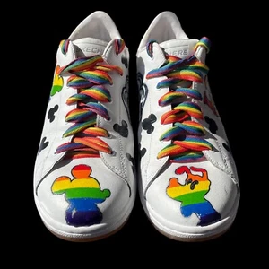 Skechers Sneakers Mens 11.5 Rainbow Pride LGBTQ Mickey Mouse Custom Painted Shoe - Picture 1 of 14
