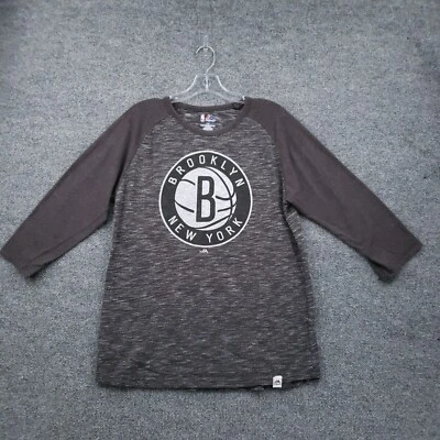 Brooklyn Nets T-Shirt Womens XL Gray Majestic 3/4 Sleeves Raglan NBA Basketball - Image 1 of 4
