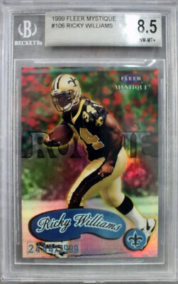 Tarjeta Fleer Mystique de Ricky Williams Texas Saints Rookie 1999 #106 BGS 8,5 #/2999 Foto 1 de 2