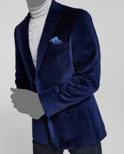 $296 Alfani Men's Blue Slim-Fit Solid Velvet Blazer Suit Coat Jacket Size 40L - Picture 1 of 3