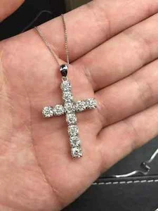 3Ct Round Cut VVS1/D Diamond Cross Pendant 18" Free Chain 14K White Gold Finish - Picture 1 of 2