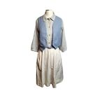 Vintage Casual Dress Striped Top With Vest Belt Light Blue White Size Small
