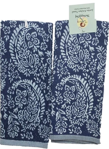 Set of 2 Same Printed Cotton Kitchen Towels (15"x25") FLORAL DESIGN ON BLUE, SC - Picture 1 of 14