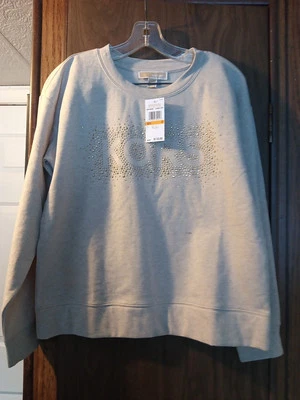 NWT Michael Kors Women Rhinestone Logo Gray Sweatshirt,Sz S/P Ret$ 110.00 - Image 1 of 4