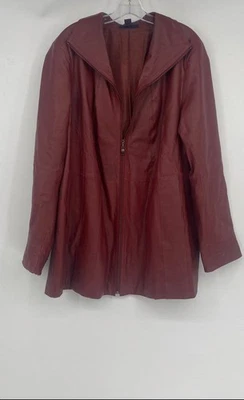 Roaman's Womens Maroon Leather Long Sleeve Full-Zip Jacket Size 20W - Image 1 of 4