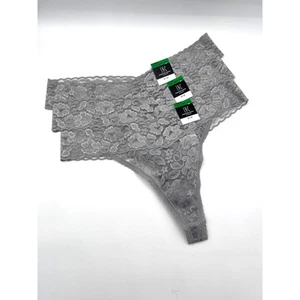 INC International Concepts Womens Lace Trim Thong Panties 3 Pack Gray Large New - Picture 1 of 6