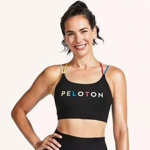Peloton Women's Black Multicolored Straps United Speed Up Sports Bra Size M - Picture 1 of 10
