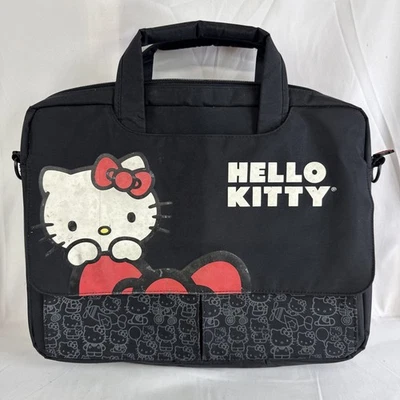 "Bolso negro para computadora portátil Hello Kitty 15"" estuche rojo lazo sin correa para el hombro" Foto 1 de 4