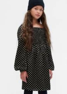 Gap Kids Smocked Dot Dress Black Long Sleeves Size Large (10) $60 - Picture 1 of 8