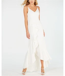 Adrianna Papell Womens Ruffled High Low Gown Dress, white, 14 - Picture 1 of 1