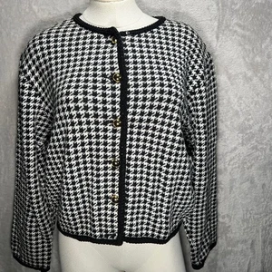 Liz Claiborne Houndstooth Knit Cardigan Women's M Button Up Gold Buttons VTG - Picture 1 of 10