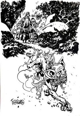 Boceto artístico original de cómic de Duncan Fegredo Hellboy y firmado  Foto 1 de 4