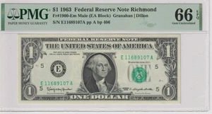 Fr 1900-Em MULE 1963 $1 FRN E11689107A bp406 PMG 66EPQ GEM CU RICHMOND - Picture 1 of 2