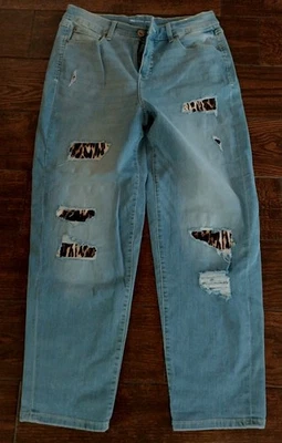 Pantalones de mezclilla de leopardo INCDenim tiro alto novio mujer parches desgastados 31/12 Foto 1 de 4