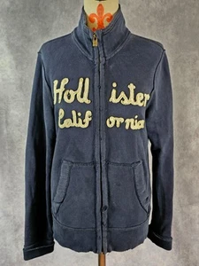 HOLLISTER Mens S Hoodie Full Zip Fleece Lined Long Slv Navy Blue Destroyed READ! - Picture 1 of 12