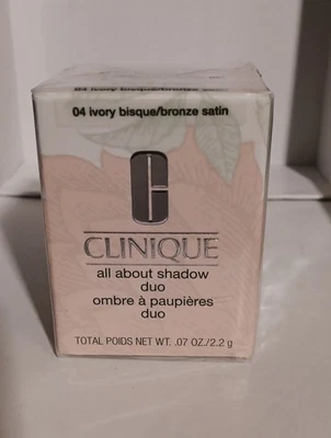 CLINIQUE All About Shadow Duo 04 Ivory Bisque  Bronze Satin .07 oz Full Size NIB - Image 1 of 2