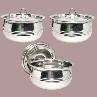 Bowl Set with Lid, 500 ML, Pack of 3, Steel Serving Bowl - Image 1 of 4