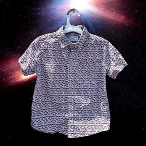 Boys Free Planet Shark Print Button Down Shirt Sz 6 White Palm Tree Short Sleeve - Picture 1 of 11