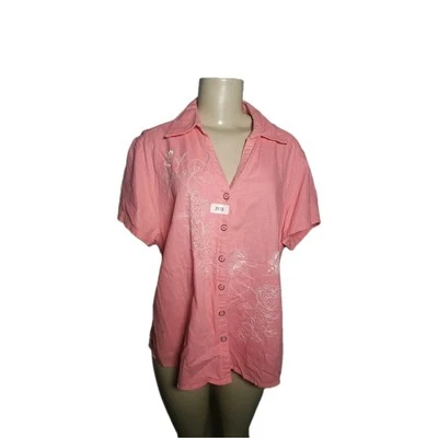 Blusa Erika Vintage Lino Naranja Botón Frontal Bordado Cuentas Top XLarge  Foto 1 de 4