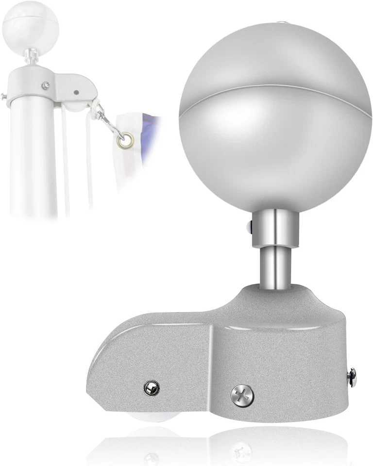 NQ Flagpole Truck Pulley and Silver Anodized Top Ball Ornament Topper Set - Fit