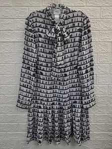 New Akris Punto Long Sleeve Pussy Bow Tie Graphic Dress Black/White Size 6 - Picture 1 of 11