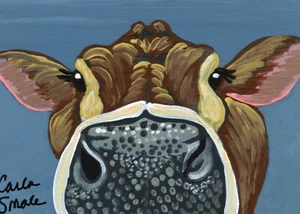 Pintura Original ACEO Miniatura Marrón Vaca Granja Arte -C. Pequeño - Imagen 1 de 2