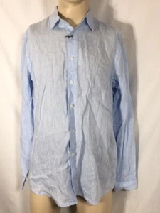 Camicia abito da uomo nuova con etichette Tasso Elba blu chiaro lino abbottonato taglia M - Foto 1 di 7